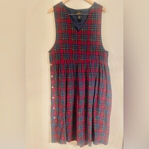Vintage Jenny Buchanan Plaid Sleeveless Cotton Midi Jumper Dress Sz 14